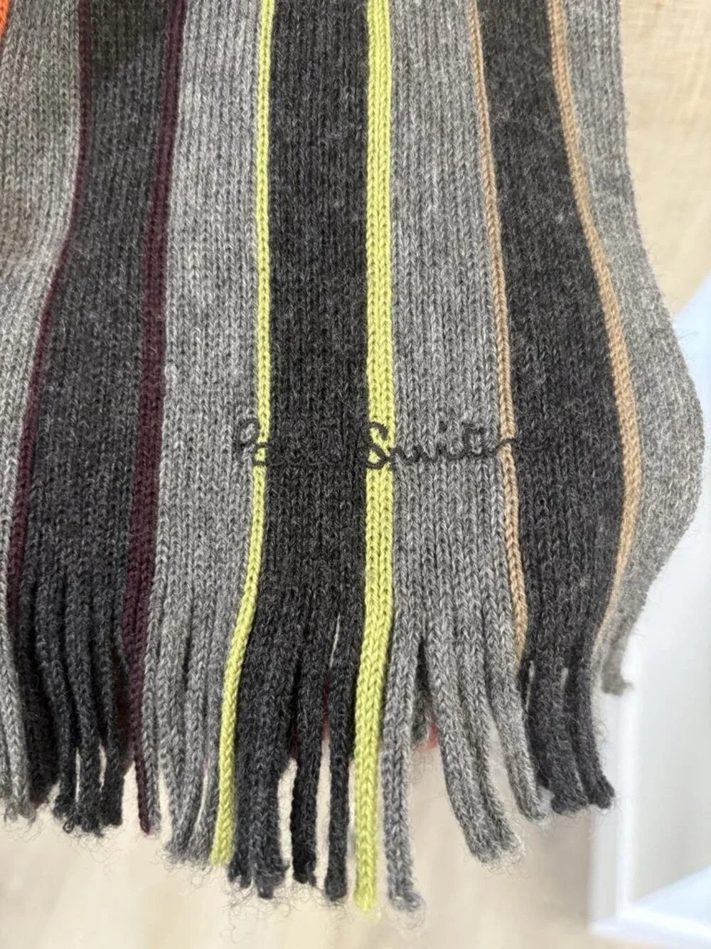 Paul Smith Multicolor Stripe Muffler Charcoal & Gray Scarf Fringe